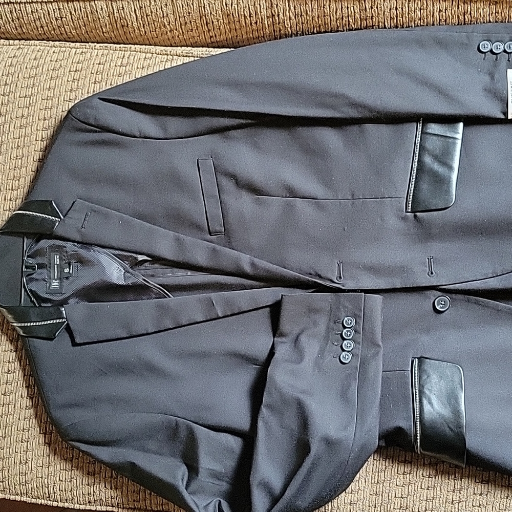 INC Milani black sportcoat with leather & zipper accents, sz S slim fit
